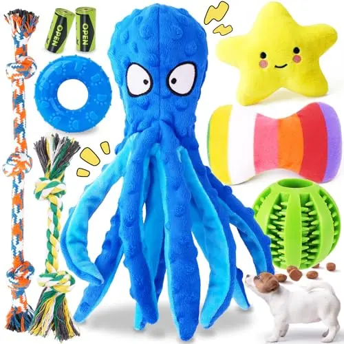KIPRITII 9-pack of interactive dog toys with octopus shape and various items