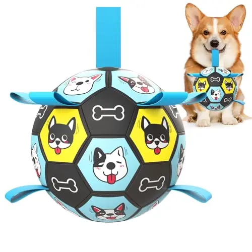 ZestPulse blue puppy dog soccer ball with straps for interactive play
