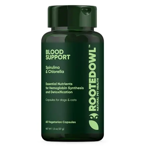 Rooted Owl blood support capsules for cats with spirulina and chlorella