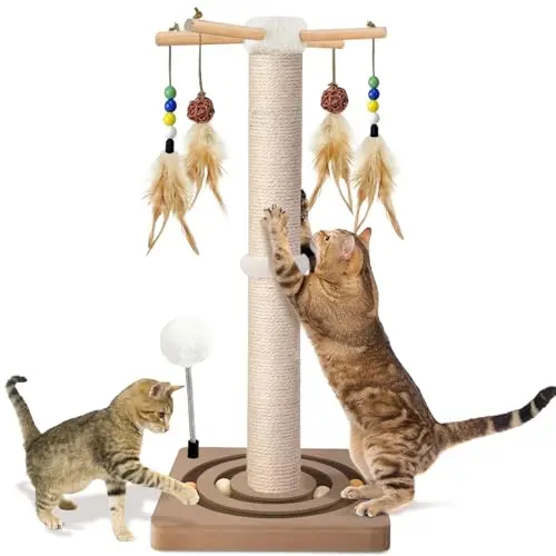 PAROTO cat scratching post with multiple toys and ball track