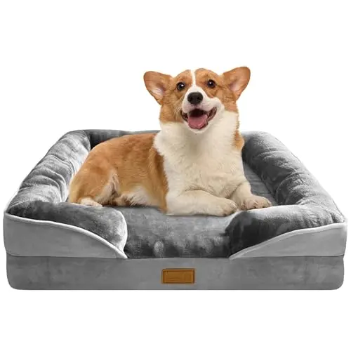 Spotted Play gray orthopedic dog bed with fluffy design