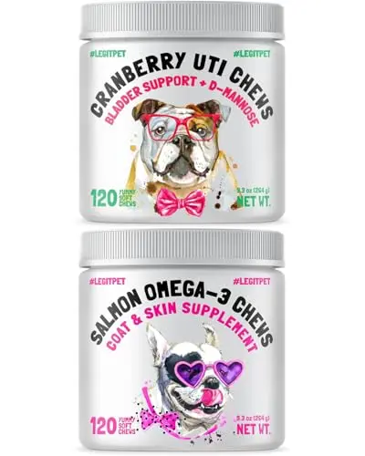LEGITPET Cranberry UTI chews and Alaskan Salmon Oil treats bundle