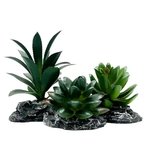 SMOOTHEDO-PETS set of 3 dark green artificial succulent plants for reptile terrariums