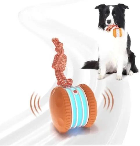 QGI orange interactive automatic rolling dog ball with rope attachment