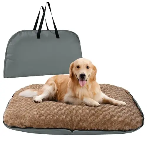 MABOZOO grey foldable dog bed shown folded into a rectangular bag with handles