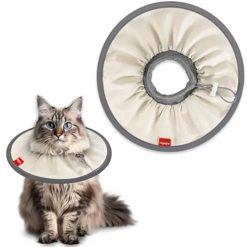 Agape lightweight ivory white soft recovery collar with reflective trim