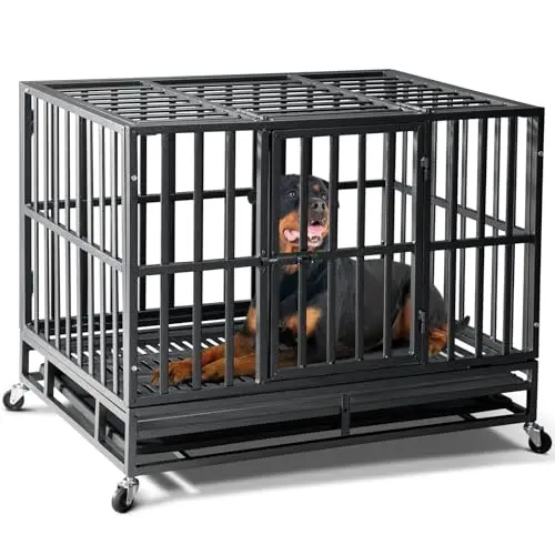 Oranland 38-inch heavy-duty dog crate with lockable wheels