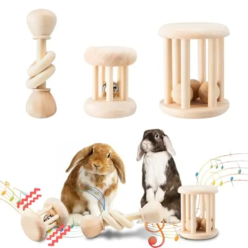AOWPFVV 3 Pcs Wooden Bunny Toys for rabbits and guinea pigs