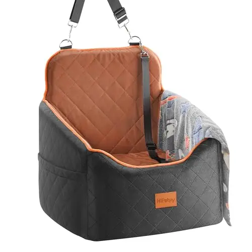 HiPetpy dog car seat with elevated cushion and storage pockets