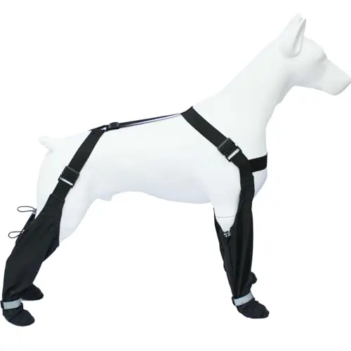yucca Pet Snow Pants with attached boots, providing full leg and paw coverage
