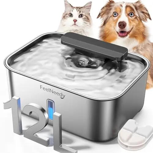 FEELNEEDY stainless steel dog water fountain with LED light indicator