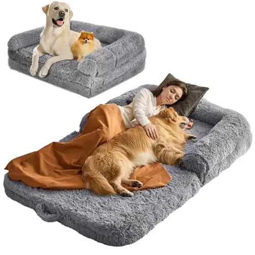 VEVOR giant foldable grey human and dog bed with side pockets