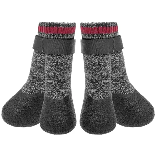 Mihachi Dog Socks with a waterproof rubber sole and ankle strap in black.
