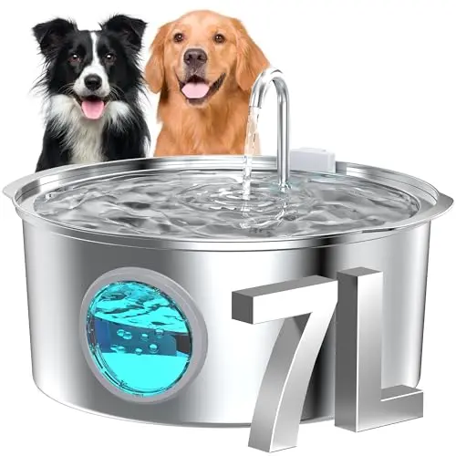GROOKPET 7-liter stainless steel dog water fountain with convenient handle