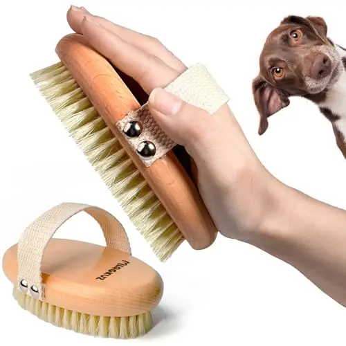 MLQGKUZ red boar bristle brush for dogs with a wooden handle