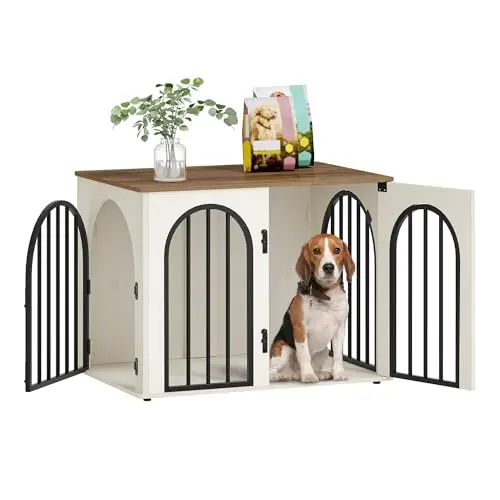 Hzuaneri white and brown wooden dog crate furniture with arch door design