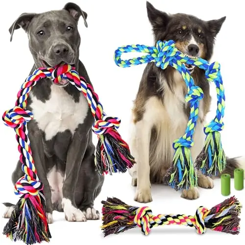Forfon set of three cotton rope dog toys with two included waste bags