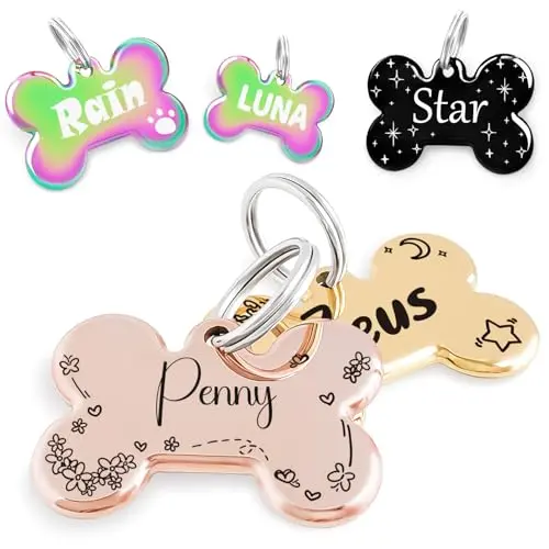 MEOW the WOOF stainless steel pet ID tag with artistic deep engraving