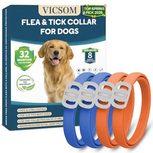 VICSOM 4-pack adjustable dog flea collar in blue and orange