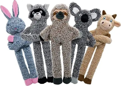 BUYPOW 5 pack of no-stuffing plush dog toys with squeakers