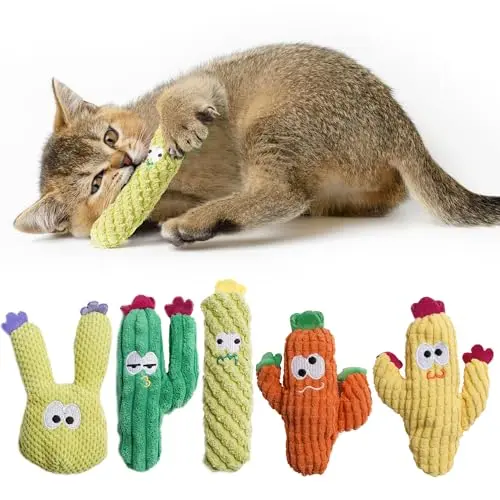 PAWSIBLE five-pack of colorful cactus-shaped plush catnip toys