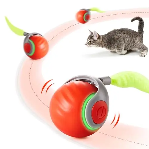 Potaroma orange rolling ball cat toy with a detachable feather tail
