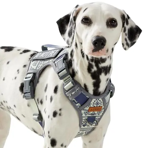 AUNZO gray geometric pattern dog harness with handle
