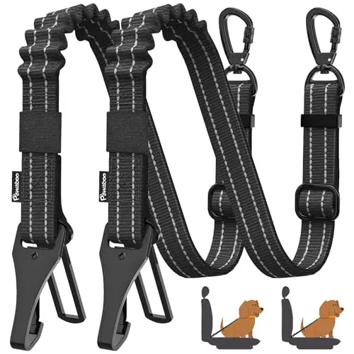 Pawaboo 2-pack 3-in-1 dog car seat belt with buckle and hook latch
