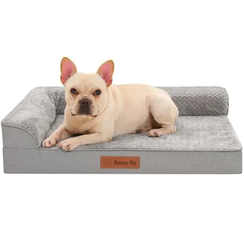 Rainmr light gray orthopedic dog bed with memory foam and bolsters