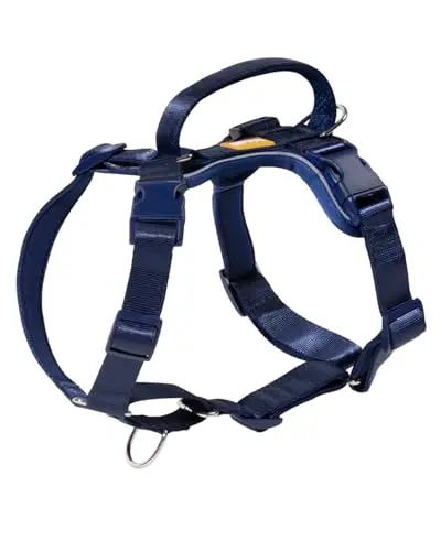 DF Freedom No Pull Martingale Dog Harness in navy blue with reflective trim