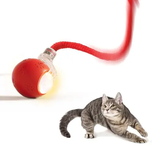 TONOSA red interactive silicone cat ball with a long tail and lights