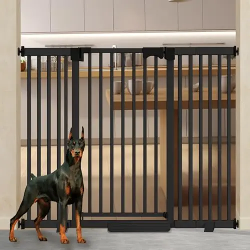 Amibud 41-inch extra tall pressure-mounted pet gate in black for large dogs