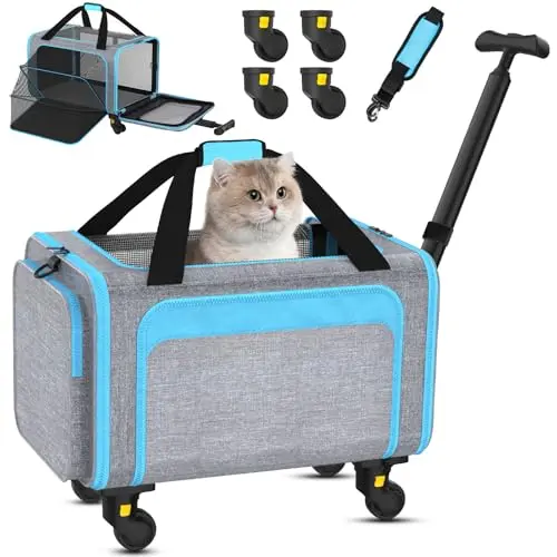 Grolomge rolling pet carrier with wheels and expandable sides for airplane travel