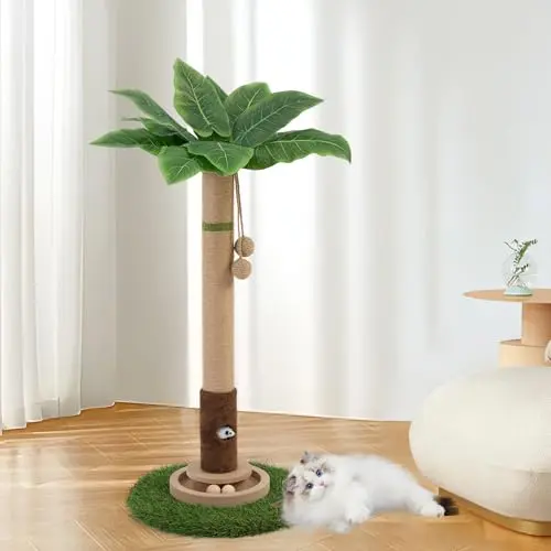 Woochpet green cat scratching post with mouse hole and wooden balls