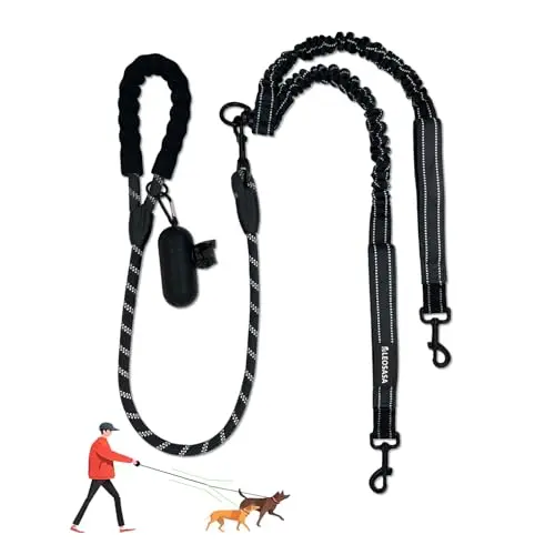 PetBonus two-point control dog leash in black with double clips for training