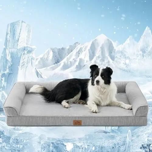 COZY KISS extra large grey cooling dog bed with bolstered sides