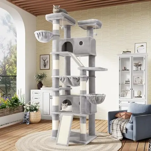 SHA CERLIN 81-inch multi-level cat tree with wide base and hammock