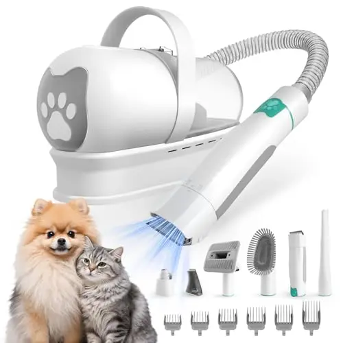 8VR white dog grooming vacuum kit with clipper and multiple attachments