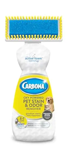 Carbona Oxy-Powered pet stain remover with built-in brush for easy application