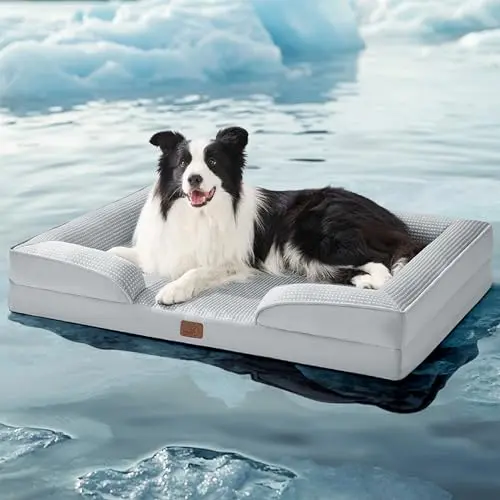 BEDSURE large grey cooling dog sofa with four bolstered sides