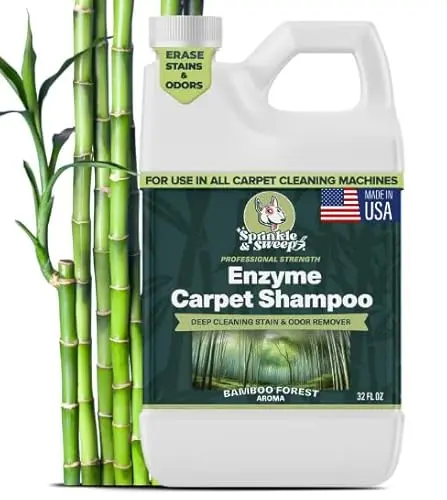 Sprinkle & Sweep Enzyme Carpet Cleaner bottle for tough stains