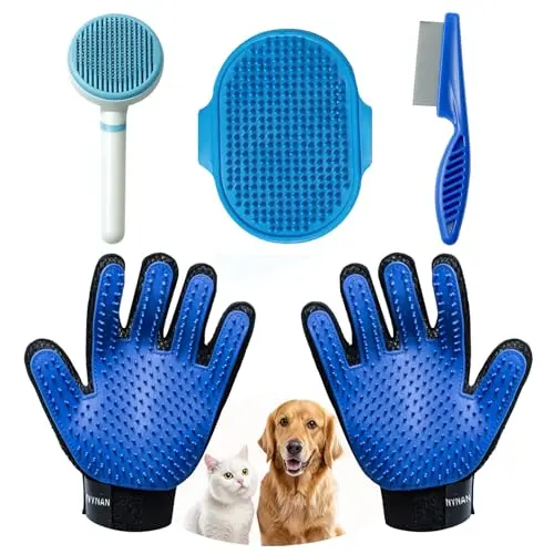 NVNAN blue dog grooming kit with gloves, bath brush, and combs
