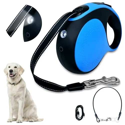 XMZALST retractable dog leash with LED light and chew-proof cord