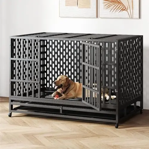 HIWOKK 48-inch heavy duty dog cage with double doors