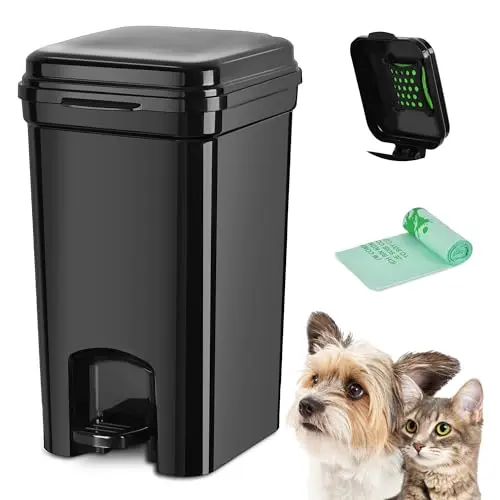 Umtiti all-black rectangular step-on pedal trash can with removable inner bucket for pet waste