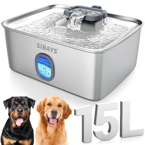 SIBAYS large stainless steel electric pet water fountain with LED light