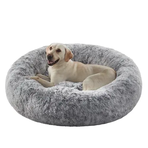 BedStill Donut Shaped Fluffy Round Dog Bed for Large Dogs