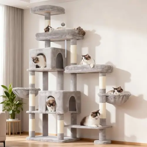 Hey-brother cat tree with rotatable extension and wide beds