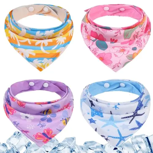 PAWCHIE 4-pack small dog cooling bandanas with reversible styles and snaps