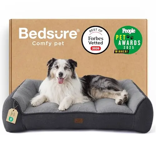 Bedsure SupportMax XL grey orthopedic dog bed with sherpa top and thick base